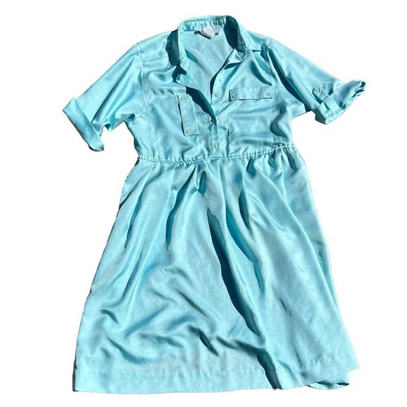 LESLIE FAY PETITES Vintage Blue Dress W/Pockets Size 14 - Picture 1 of 6